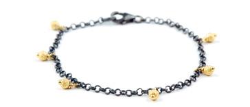 BRACELET COLLECTION YASMIN Oxidised Sterling Silver Jinglis Chain with Star Dust Gold Plated Sterling Silver, Sterling Silver or Oxidised Sterling Silver Beads ZANDRA Gold Plated Sterling Silver