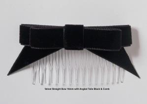 Velvet Hair ribbons on Combs Code 3054A Straight Bow on Comb Black, Navy, Purple, Royal Blue,Pale