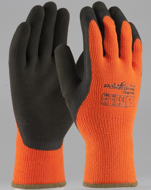 DON T BE LEFT OUT IN THE COLD 2231XX 1221XX POWERGRAB THERMO HI-VIS SEAMLESS KNIT ACRYLIC TERRY GLOVE WITH LATEX MICROFINISH GRIP ON PALM & FINGERS Acrylic gloves provide economical cold weather