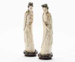 175 235 Two Chinese ivory models of ladies Early 20th Century Modelled in mirror image as two standing ladies, each dressed H. 37.9 cm (2x) 700-900 236 Late 19th-early 20th century position. H. 30-34.