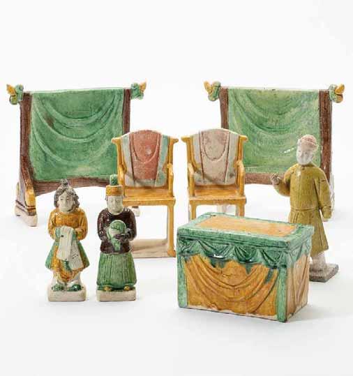 10 A collection of Chinese sancai-glazed objects Ming dynasty (1368-1644) Comprising a pair of table screens; a pair of