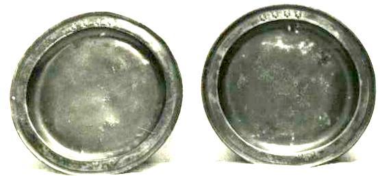 Items 485/6 A pair of Charles II narrow rimmed triple reeded plates.
