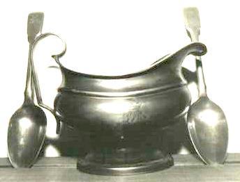 Item 623-625 E October 89. Three pieces of the George IV Coronation banquet Pewter made by Thomas Alderson c 1820.