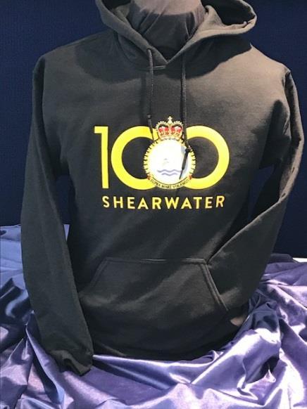 ) Shearwater 100 th Anniversary Hoodie Pullover fleece hoodie, with drawstring and embroidered crest; available in black