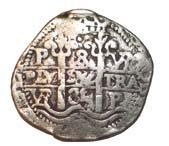 Exeter, evon: silver eight reales of Charles II of Spain. 583.