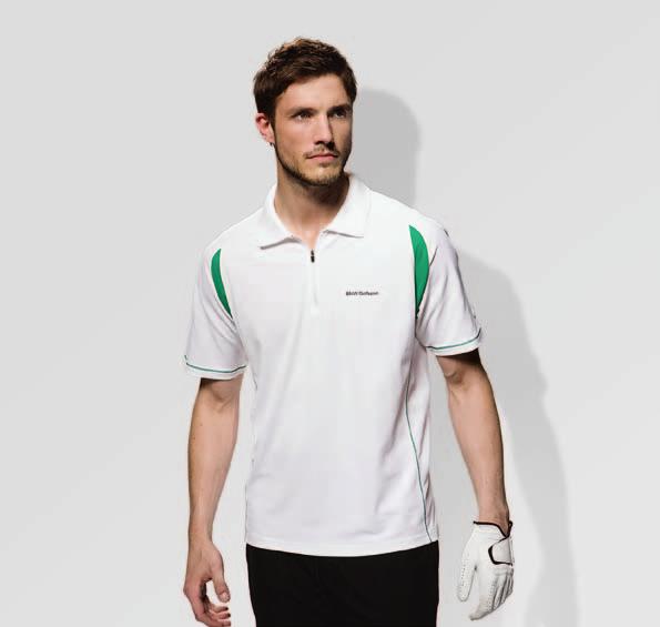 Men s Functional Polo Shirt. Sporty short-sleeved polo shirt with half zip fastener. Green inserts and decorative seams on the sides and sleeves.