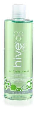 HIVE WAX Pre & After Wax Treatments Pre & After Wax Oil with Coconut & Lime, 400ml A light but effective dual-purpose oil which cleanses & protects the skin & dissolves any wax residue 14018 Pre