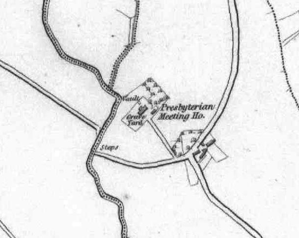Figure 3: Six Inch, First edition County Series map (1829-1835), showing a vault marked in an adjacent location to the development area (NIEA LPS, 2006)