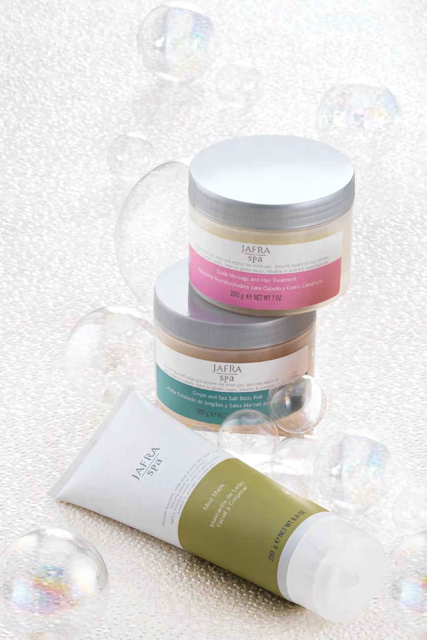 CONDITION Scalp Massage and Hair Treatment 7 oz. STEP 3: SOFTEN STEP 3: SOFTEN STEP 2: SOOTHE JAFRA Spa Hand Care Trio $25 SAVE OVER 35% 2.5 fl. oz. each Retail Value: $39 301987 PURIFY Mud Mask 8.