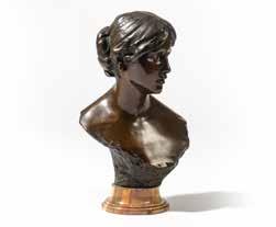127 262 A bronze sculpture Buste de jeune femme au chignon by Jef Lambeaux 1852-1908 Inscribed at the neck Jef Lambeaux 1885, her hair in a bun, on a marble base. H. 56.3 cm (incl.