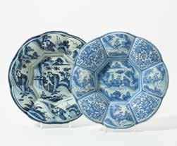 153 326 Five various blue and white chinoiserie faience dishes Frankfurt and Delft, circa 1700 Comprising three dishes variously decorated in the Chinese
