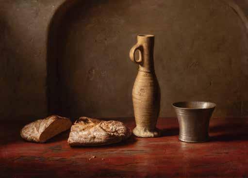 173 381 Jan Eversen (The Hague 1906 - Arnhem 1995) Still life with ewer, tin cup and bread