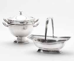 29 19 A Dutch silver basket and one silver-plated serving bowl with liner and cover The basket with the mark of Hendrik Smits, Amsterdam, circa 1810 and retailer s mark Diemont; one bowl with the