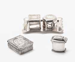 (basket) (2x) 20 A Dutch silver miniature set of two biscuit boxes on a tray and two small loderein snuff boxes Mark of J.S. & S.