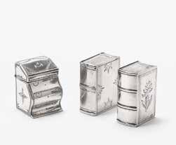 30 23 Five Dutch silver loderein snuff boxes One with the mark of Christiaan Jacobs Bruinings, Joure, 1869; one with the mark of Christiaan Jacobs Bruinings, Joure, 1897; one with date letter 1876;