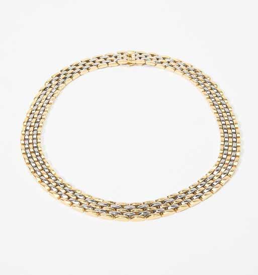 52 78 An 18 carat gold and steel Cartier Panthere necklace 21st century Designed as gold and steel links, the clasp signed Cartier and