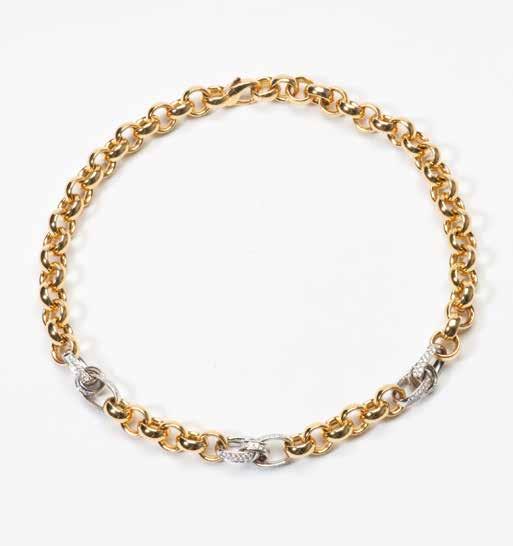 54 83 An 18 carat gold and diamond necklace 21st century The yellow gold linked necklace alternated by three white gold and circular-cut