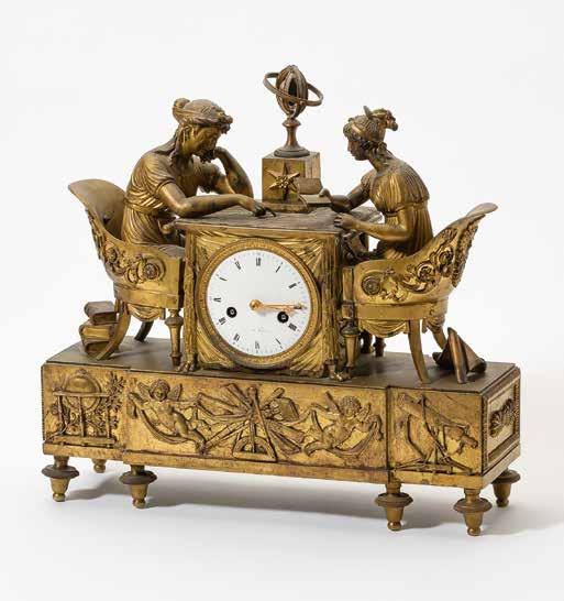 84 166 An important Empire mantel clock The Astronomy Lesson France, circa 1810 After a design Jean-André Reiche (1752-1817), bronzes attributed to Claude Galle (1758-1815) depicting a governess and