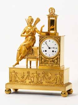 85 167 An ormolu and patinated-bronze Charles X mantle clock France, circa 1820-1830 Surmounted by a finely sculpted figure of a putto holding a Greek helmet and sword, on rectangular gilt base