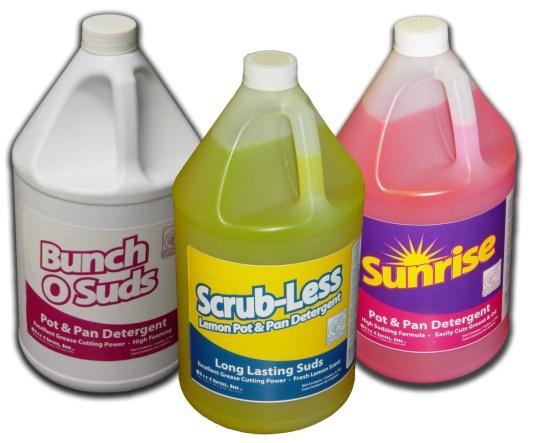 (PIF# 01905) SUNRISE POT & PAN DETERGENT An economical pink detergent for manual hand washing. Very strong 2 ounces for 7 to 10 gallons. Great for pot pan sinks. Gentle on hands.