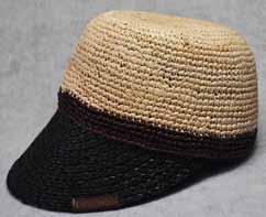 Wide Brim Hat Natural crochet raffia with black