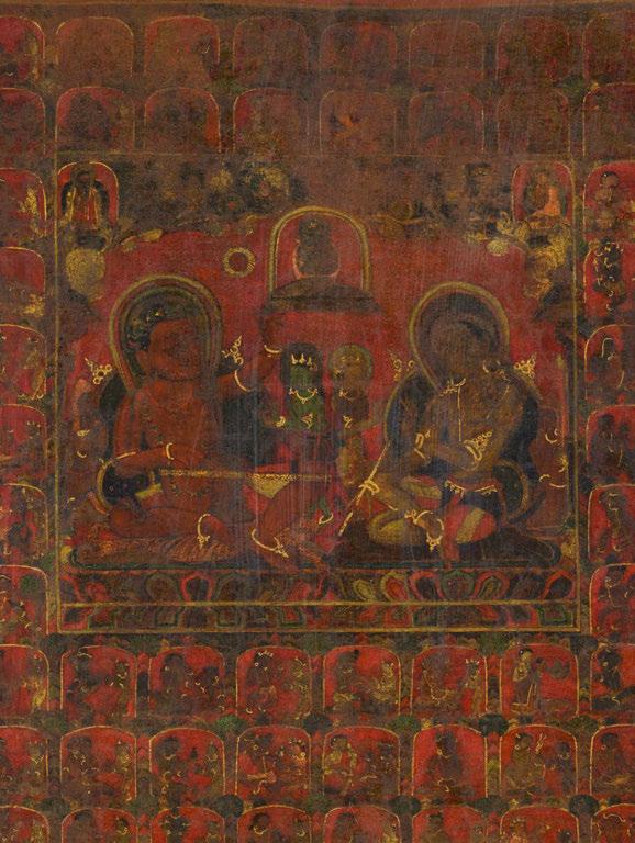 Buddhist Art 2132 RARE AND IMPORTANT THANGKA WITH TWO MAHASIDDHA. SELTENES UND BEDEUTENDES THANGKA MIT ZWEI MAHASIDDHA. Nepal. 14th c. Early Beri style. Pigments and gold on fabric.