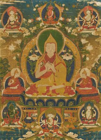 2135 EXCEPTIONALLY FINE PAINTED THANGKA OF TSONGKHAPA. AUßERORDENTLICH FEIN GEMALTES THANGKA DES TSONGKHAPA. Tibet. 18th/19th c. Pigments and gold on fine fabric.