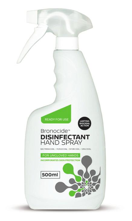 DISINFECTANT HAND SPRAY Effective disinfection of ungloved hands. Moisturises & protects users skin.