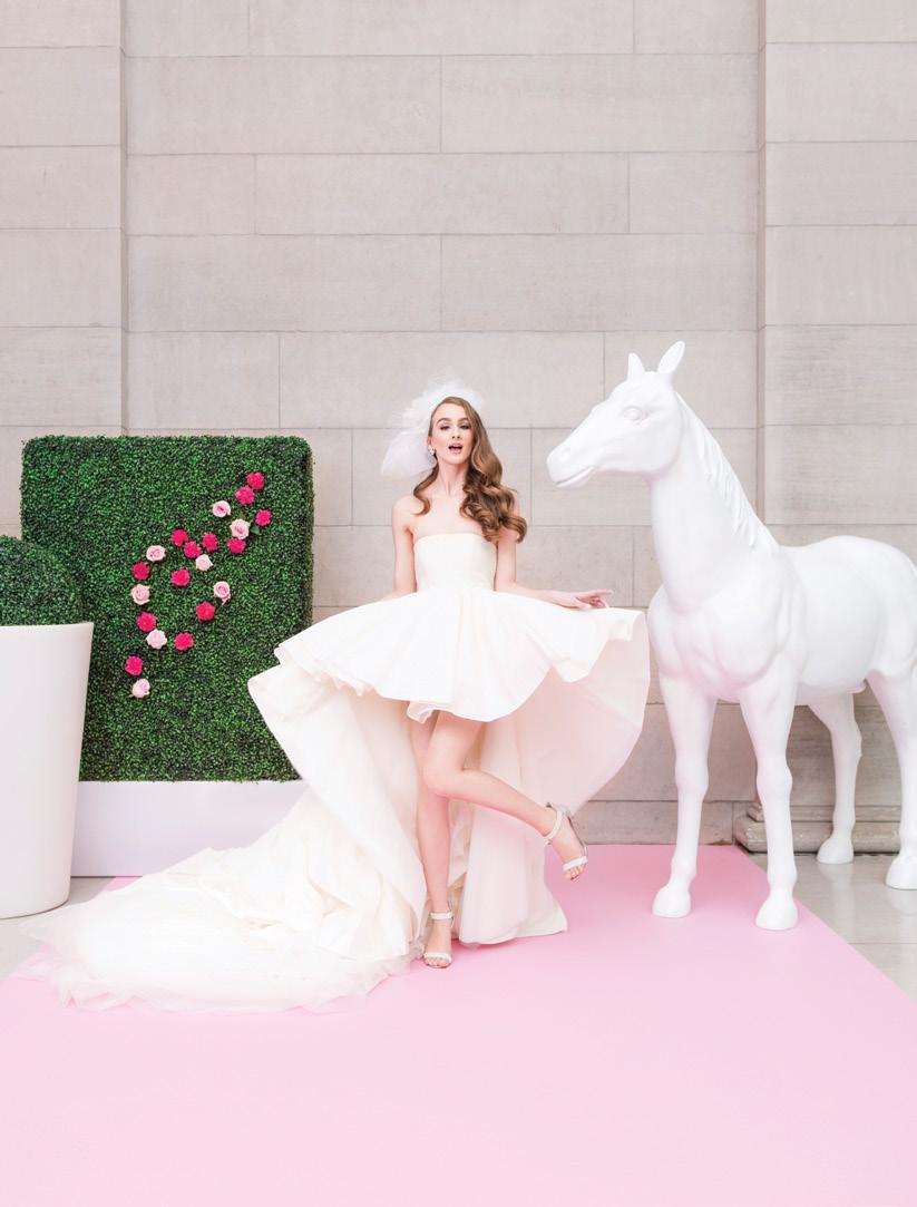 hair and makeup Giambattista Valli, Style CV5700, available at millinery David Dunkley Fine Millinery, boxwoods, topiaries, and horse statue dressed in love, our beautiful bride embodies all the