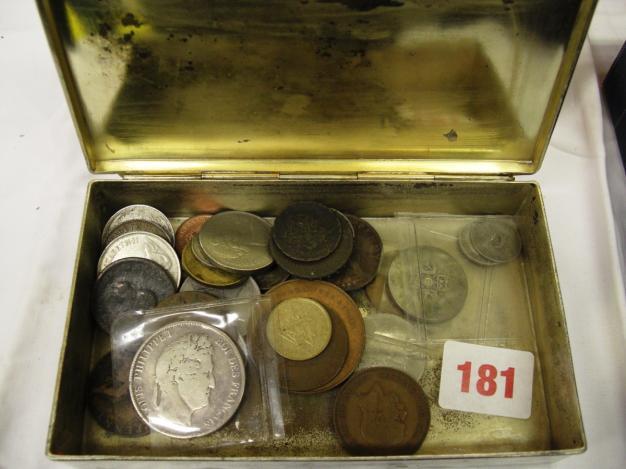 181 White metal oriental tin containing silver King Louis Phillipe 5 Francs,