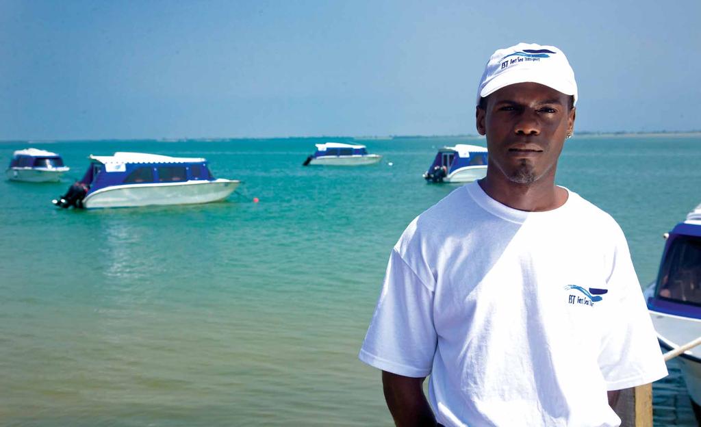 TRANSPORT SPLASH OUT ON A CAB Water taxis will make commuting to work in Luanda faster and prettier Manuel da Costa, head of operations at Fast Sea Transport Sparkling blue water stretching for