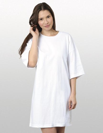 SCOOP NECK COVER UP GOWN White 3400 WOMEN'S DORM COVER UP GOWN WHITE PURPLE 6.1 Oz.