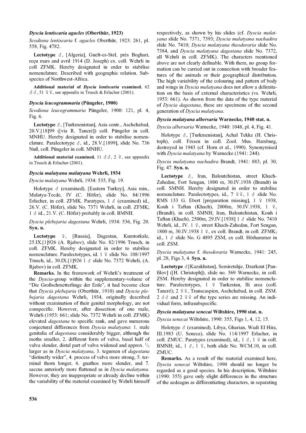 Dyscia lentiscaria agacles (Oberthür, 1923) Scodiona lentiscaria f. agacles Oberthür, 1923: 261, pi. 558, Fig. 4782. Lectotype k, [Algeria], Gueit-es-Stei, près Boghari, reçu mars and avril 1914 (D.