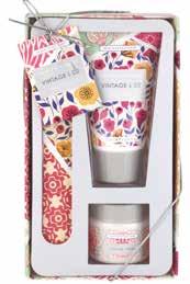 with zip lock closure; carry Vintage & Co gentle hand wash, hydrating hand cream, softening hand soak and
