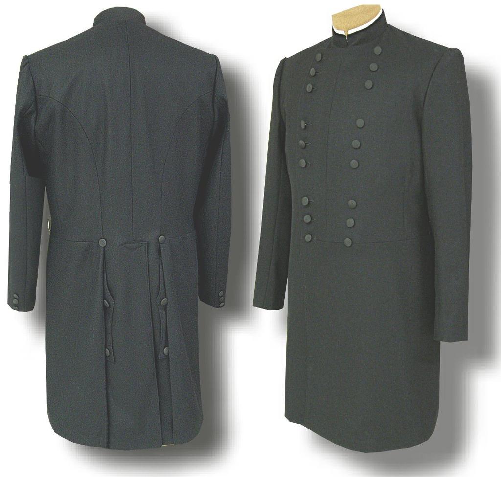 Sleeves have 3 small buttons on each cuff for decoration. All coats have two sword belt hanger hooks one under each arm at the waist see photo inset. Skirt is hemmed.