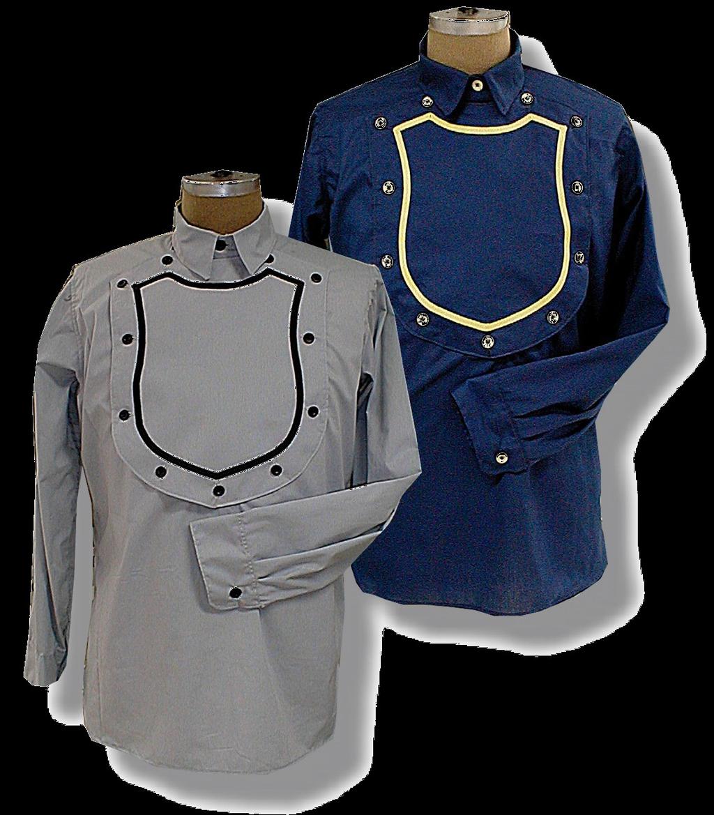 Page 24 Cotton Shirts 1870 to 1885 Bib Front and Shield Front Bib and Shield Front shirts became the rage in the 1870s on civilian men, especially out West where so many Cowboys were former soldiers.