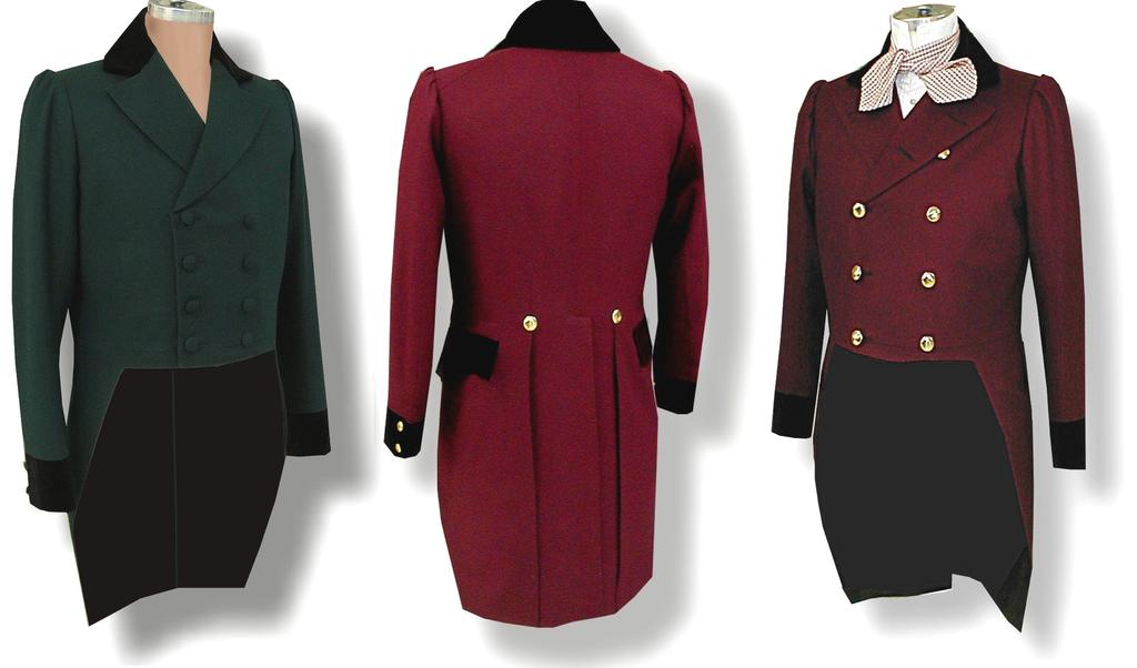 Same general features as the frockcoat except the optional exterior pockets are located on the back of the Tail Coat if ordered see enlarged detail. Made in USA!