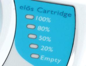 The elōs cartridge indicator shows the percentage of pulses remaining as you use the system.