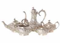 SILVER LOT 434 Kirk Repousse Sterling 5-pc Coffee & Tea Service (only tea pot shown) (see below) 428 Pair of George III silver fruit serving spoons mark of George Smith & Wm Fearn, London, 1790-91,