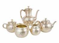 pair of teapots, covered sugar bowl, and cream pitcher, 14895 ozt Est $5,000-7,000 Dominick & Haff 8-pc