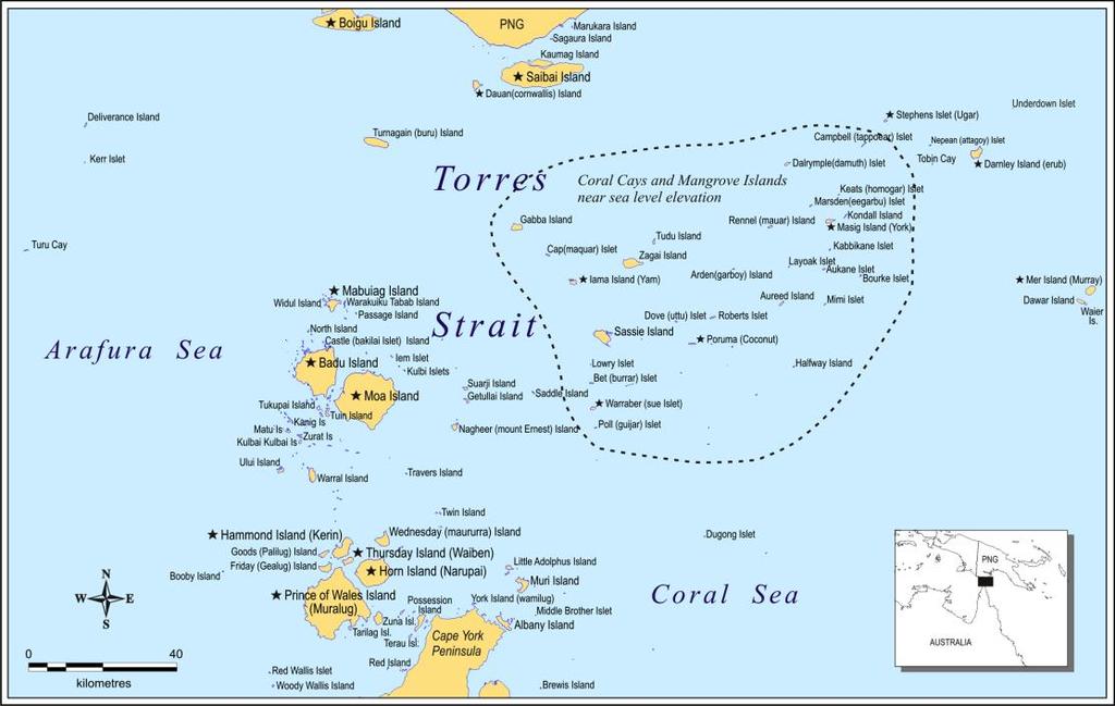 The Torres Strait Islanders are a sturdy, dark-skinned, cheerful people of Melanesian origin.