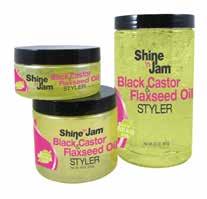 Shine n Jam Line 4 5 Shine n Jam Black Castor & Flaxseed Oil Styler natural firm hold Enhanced with Keratin Protein and Omega 3, 6, 9 Non-flaking, firm hold Gluten free and vegan DIY inspired formula