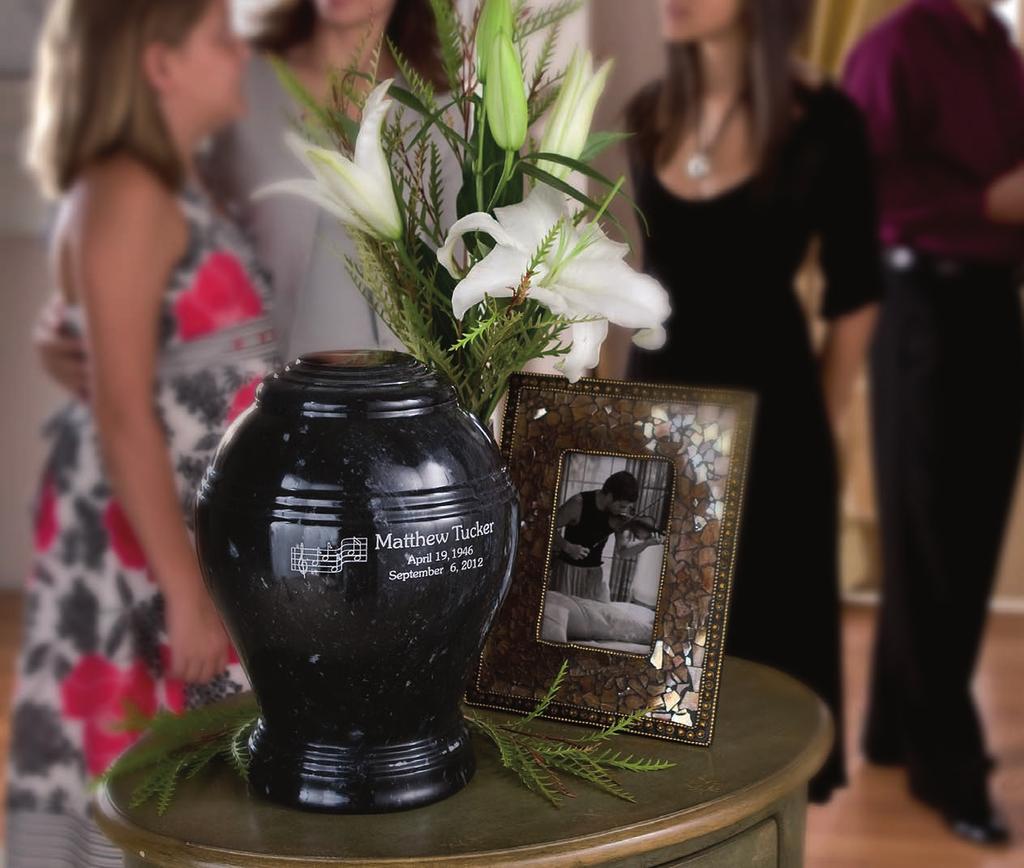 Marble Urns Handcrafted from solid natural marble* Distinct veining patterns in each urn (full size on side or top, keepsake on side only) b Cameo Bell Jar