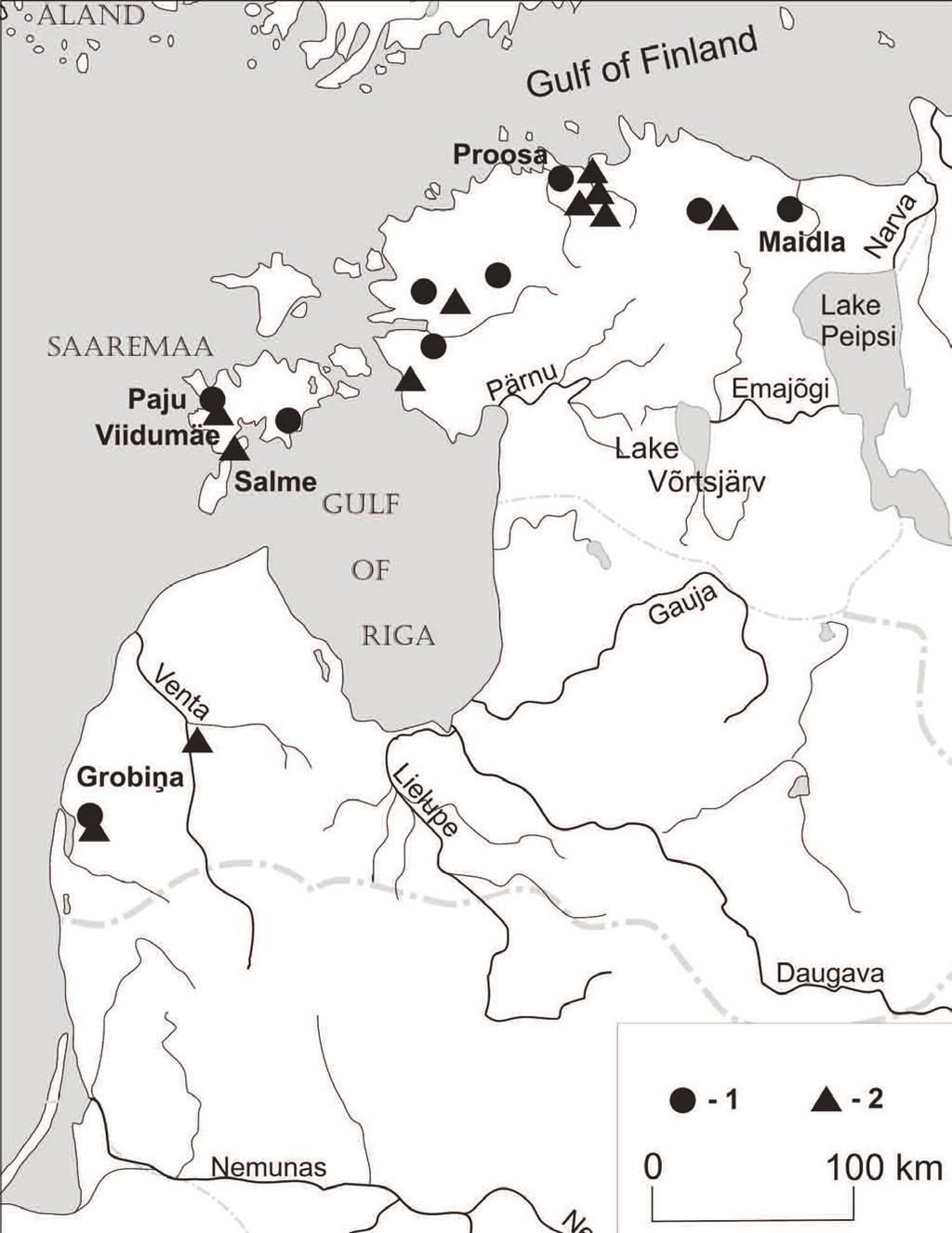 258 Indrek Jets & Marika Mägi Fig. 1. The distribution across Estonia and Latvia of 5th to 9th century artefacts decorated in Scandinavian animal styles. 1) Salin s Style I.