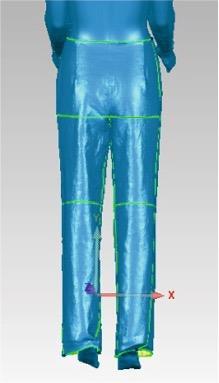 scanned casual jeans; (c) contact area and (d) average