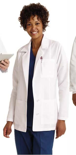 Choose standard button closures, or snap closures. Consider SilverTouch lab coats by Medline.