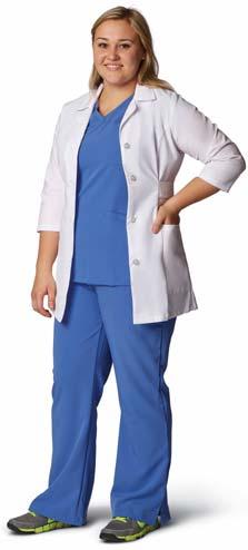 ¾ Sleeve Lab Coat: This ¾ sleeve ladies lab coat has slimming princess seams, deep set in pockets, and a