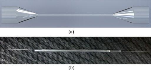 2012 JOURNAL OF LIGHTWAVE TECHNOLOGY, VOL. 36, NO. 10, MAY 15, 2018 Fig. 4. (a) The sketch of the tapered fiber. (b) The photograph of the packaged tapered fiber. Fig. 5.