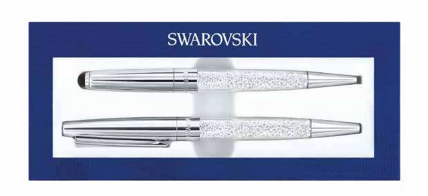 9 cm / 4 5 /8 1 /4 in CRYSTALLINE STARDUST ROLLERBALL PEN & STYLUS PEN SET, IF BOX 5438921-1 Color: crystal / silver tone metal 13.5 1.