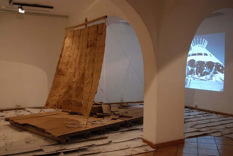 THE RAFT 2014 Installation, mixed media on cardboard and video, variable